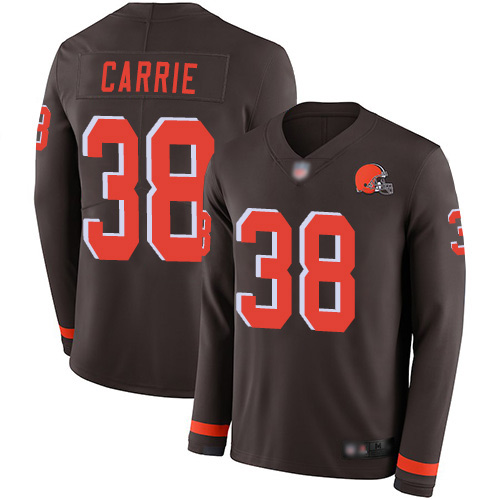 Cleveland Browns T J Carrie Men Brown Limited Jersey #38 NFL Football Therma Long Sleeve